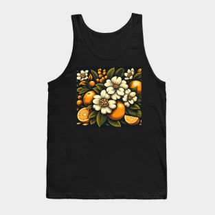 Orange Floral Illustration Tank Top